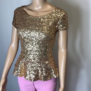 Bebe stunning gold sequined peplum top
